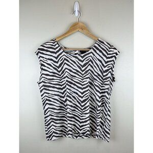 Tahari 100% Linen Shirt Top Women’s Animal Print Short Sleeve‎ Sz M